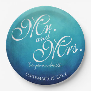 Blue Mr en Mrs Personalized Wedding Reception Papieren Bordje
