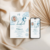 Blue Mr ONE-derful Photo Birthday Invitation Kaart