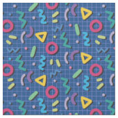 Blue Multicolor 80s Memphis Pattern Stof (Close Up)