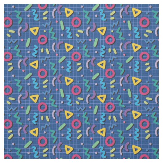 Blue Multicolor 80s Memphis Pattern Stof (Swatch)