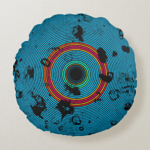 Blue Multicolor Vinyl Disk Textern Pattern Rond Kussen