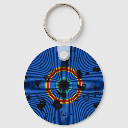 BLUE Multicolor Vinyl Disk Textern Pattern Sleutelhanger (Voorkant)