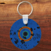 BLUE Multicolor Vinyl Disk Textern Pattern Sleutelhanger (Voorkant)