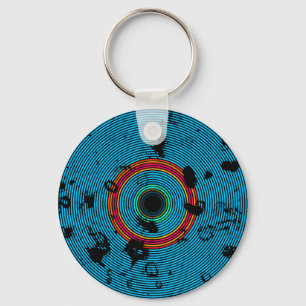 Blue Multicolor Vinyl Disk Textern Pattern Sleutelhanger