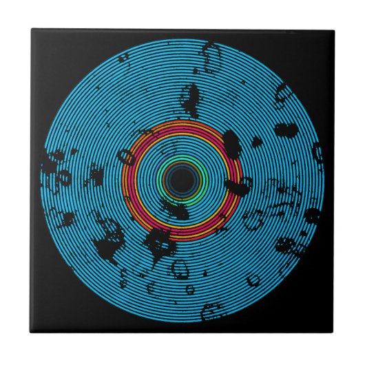 Blue Multicolor Vinyl Disk Textern Pattern Tegeltje (Voorkant)