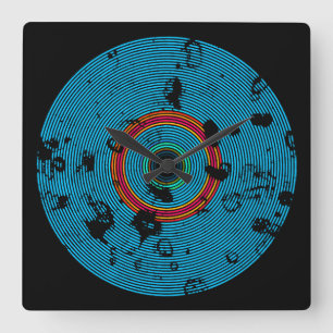 Blue Multicolor Vinyl Disk Textern Pattern Vierkante Klok