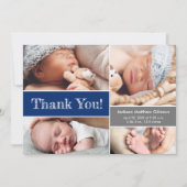Blue Multiple Photos Baby Shower-schets Bedankkaart (Voorkant)