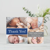 Blue Multiple Photos Baby Shower-schets Bedankkaart (Staand voorkant)