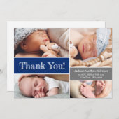 Blue Multiple Photos Baby Shower-schets Bedankkaart (Voorkant / Achterkant)