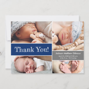 Blue Multiple Photos Baby Shower-schets Bedankkaart