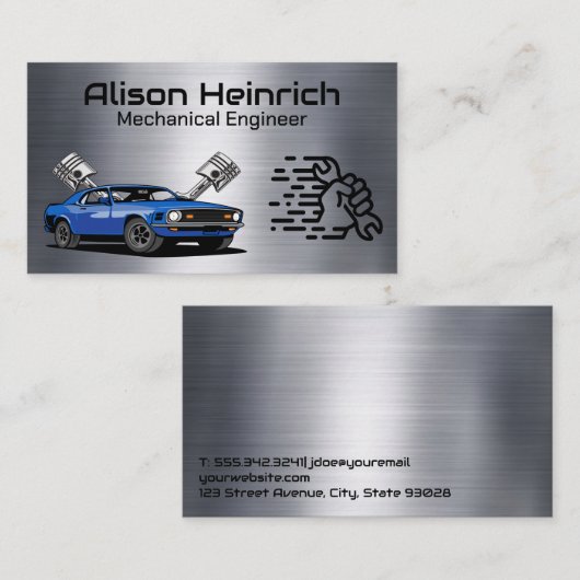 Blue Muscle Car | Auto Mechanic Logo Visitekaartje (Voorkant / Achterkant)
