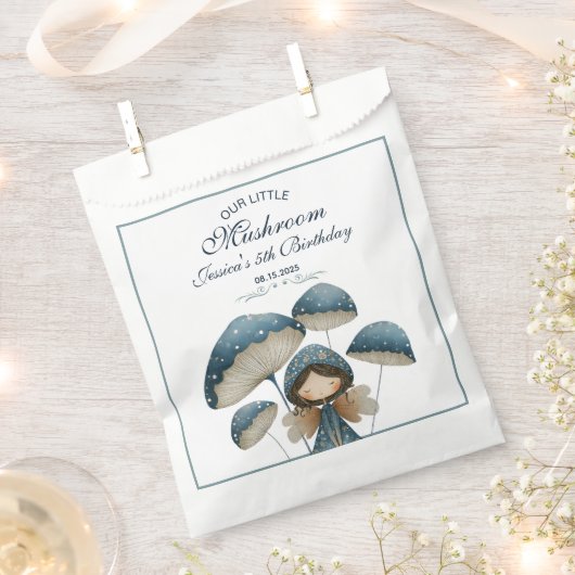 Blue Mushroom Fairy Enchanted Kids Verjaardagsfees Bedankzakje (Geknipt)
