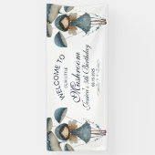 Blue Mushroom Fairy Enchanted Kids Verjaardagsfees Spandoek (Verticaal)