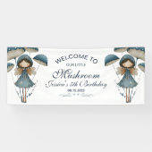 Blue Mushroom Fairy Enchanted Kids Verjaardagsfees Spandoek (Horizontaal)
