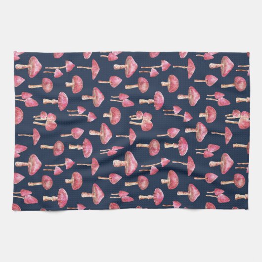 Blue Mushroom Waterverf Pattern Theedoek (Horizontaal)