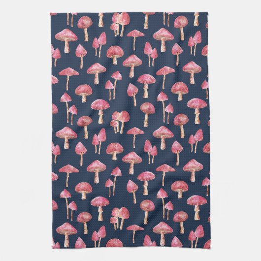 Blue Mushroom Waterverf Pattern Theedoek (Verticaal)