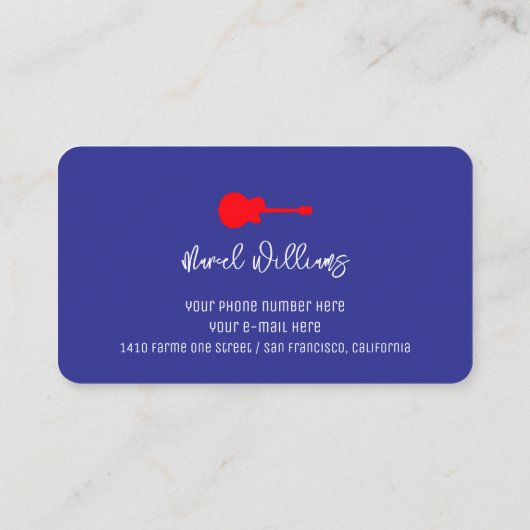 Blue Music Business Card for Guitar Teachers Visitekaartje (Achterkant)