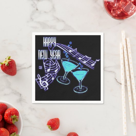 Blue Music en Cocktails Happy New Year Napkins Servet (Insitu)