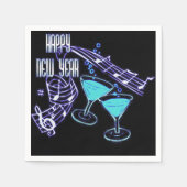 Blue Music en Cocktails Happy New Year Napkins Servet (Voorkant)