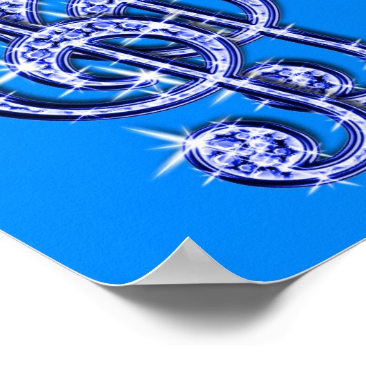 Blue Music Note en Stiletto 45th Birthday Poster (Hoek)