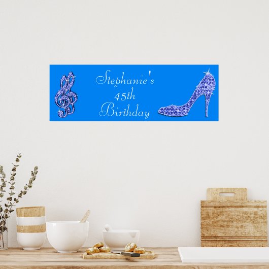 Blue Music Note en Stiletto 45th Birthday Poster (Keuken)