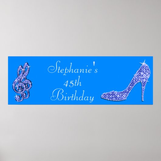 Blue Music Note en Stiletto 45th Birthday Poster (Voorkant)