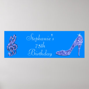 Blue Music Note en Stiletto 75th Birthday Poster