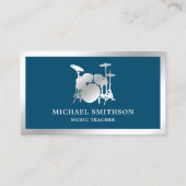 Blue Music Teacher Silver Foil drumstel drummer Visitekaartje (Voorkant)