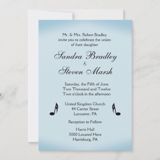 Blue Music Theme Wedding Kaart (Voorkant)