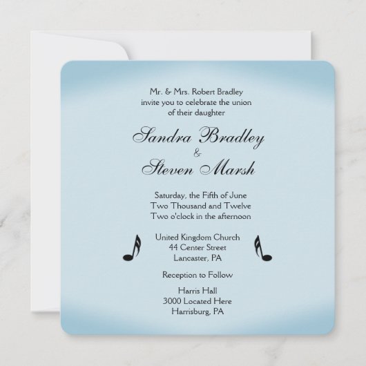 Blue Music Theme Wedding Kaart (Voorkant)