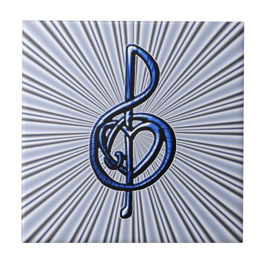 Blue Musical Treble Clef Heart  Tegeltje (Voorkant)