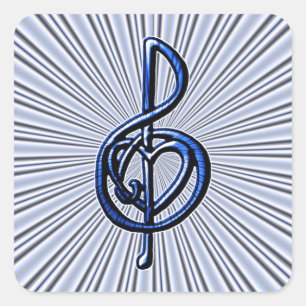 Blue Musical Treble Clef Heart Vierkante Sticker