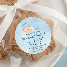 Blue Muslim Newborn Baby Boy Aqeeqah Classic Round Ronde Sticker