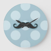 Blue Mustache, Curl Mustache, Stache, Polka Dots Grote Klok (Voorkant)