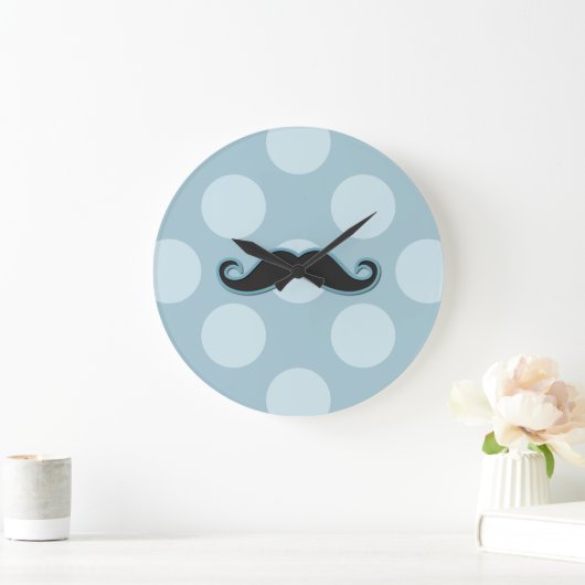 Blue Mustache, Curl Mustache, Stache, Polka Dots Grote Klok (Huis)