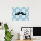 Blue Mustache, Curl Mustache, Stache, Polka Dots Poster (Thuiskantoor)
