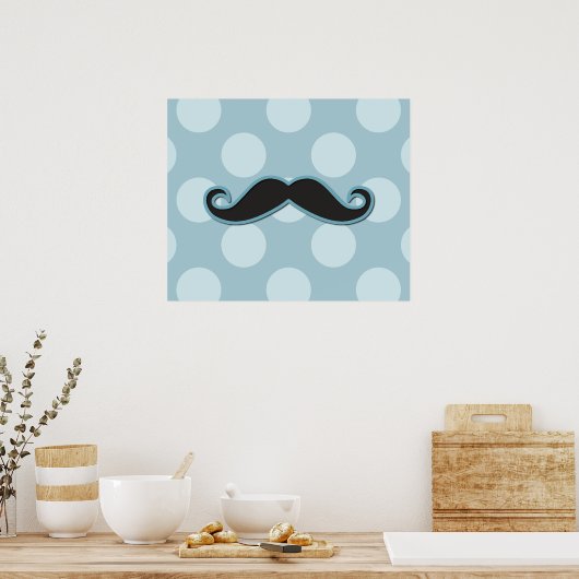 Blue Mustache, Curl Mustache, Stache, Polka Dots Poster (Keuken)