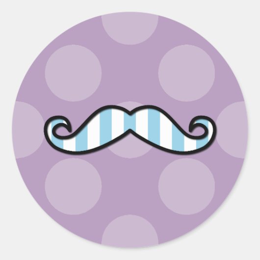 Blue Mustache, Curl Mustache, Stache, Polka Dots Ronde Sticker (Voorkant)