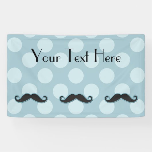 Blue Mustache, Curl Mustache, Stache, Polka Dots Spandoek (Horizontaal)
