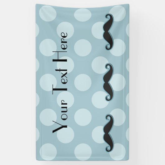Blue Mustache, Curl Mustache, Stache, Polka Dots Spandoek (Verticaal)