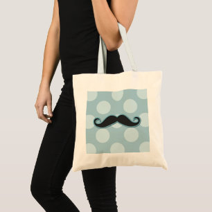 Blue Mustache, Curl Mustache, Stache, Polka Dots Tote Bag