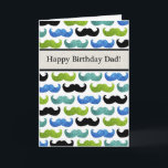 Blue Mustache pattern - Happy Birthday Dad Kaart<br><div class="desc">mustaches,  turquoise,  funny,  black,  birthday,  green,  retro,  humor,  gentleman,  modern,  mustache,  pattern,  happy birthday,  happy,  blue,  green,  turquoise,  teal,  stache,  staches,  mustache,  dad,  father,  pop,  daddy</div>