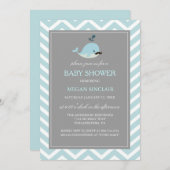 Blue Mustache Whale Boy Baby shower Kaart (Voorkant / Achterkant)