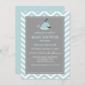 Blue Mustache Whale Boy Baby shower Kaart (Voorkant / Achterkant)