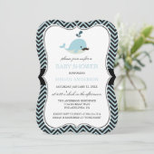 Blue Mustache Whale Chevron Boy Baby shower Kaart (Staand voorkant)