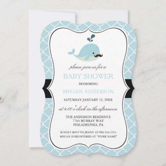 Blue Mustache Whale Schattige Boy Baby shower Kaart (Voorkant)