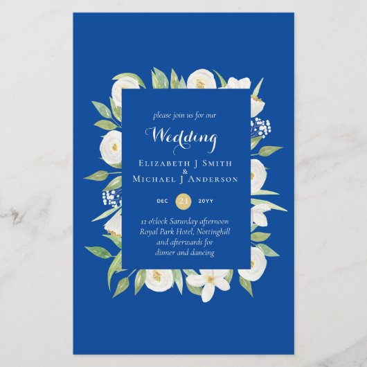 Blue Mustard Green Floral Budget Wedding Invite A9 (Voorkant)