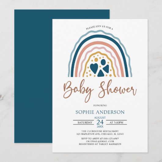 Blue Muted Tones Boho Rainbow Baby shower Kaart (Voorkant / Achterkant)