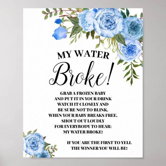 Blue My Water Broke Baby shower game-logo Poster (Voorkant)