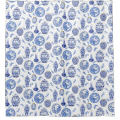 Blue n White Chinoiserie Asian China Floral Douchegordijn (Voorkant)